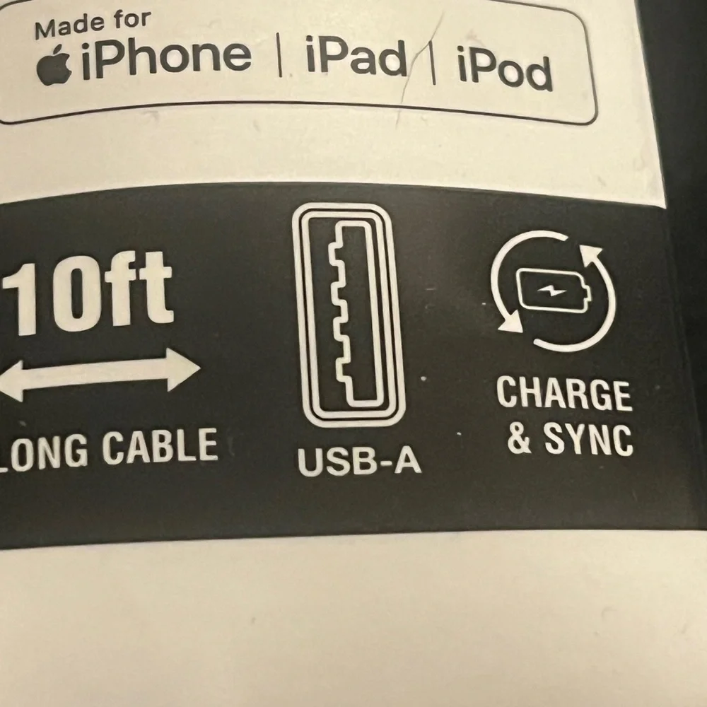 Charging cable Wireless Gear 10’ Lightning Cable Black Wall charger for IPhone